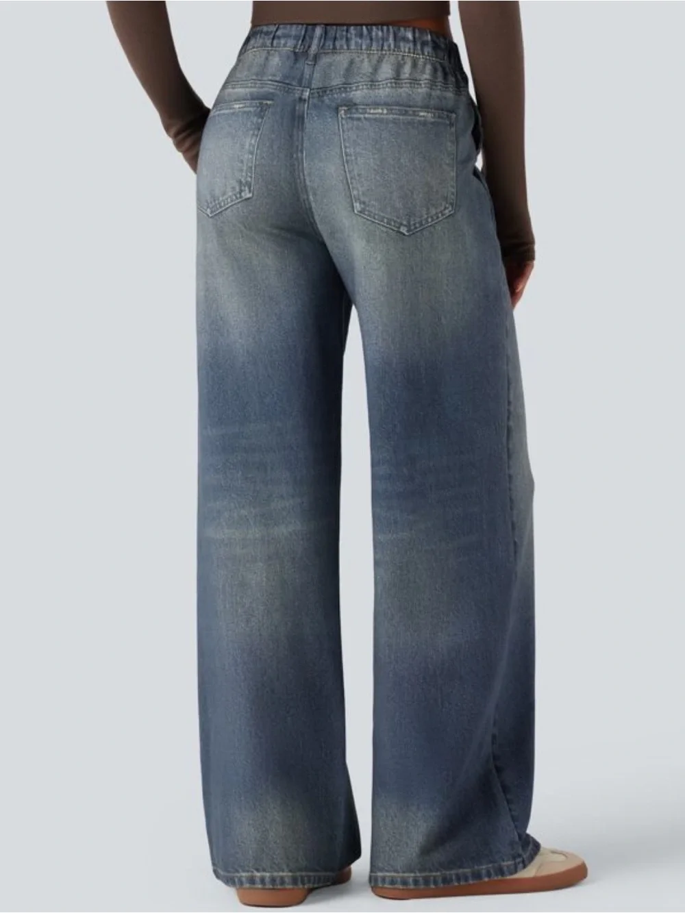 HALARA Mid Rise Denim Print French Terry Casual Sweatpants Jeans with Pockets - Picture 2 of 5